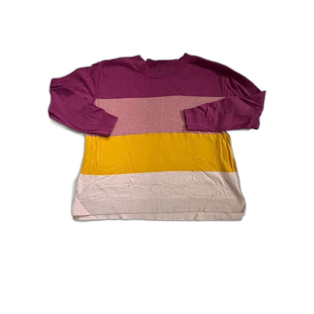 Lands' End Pink and Gold Stripe Sweater Cotton Size Large